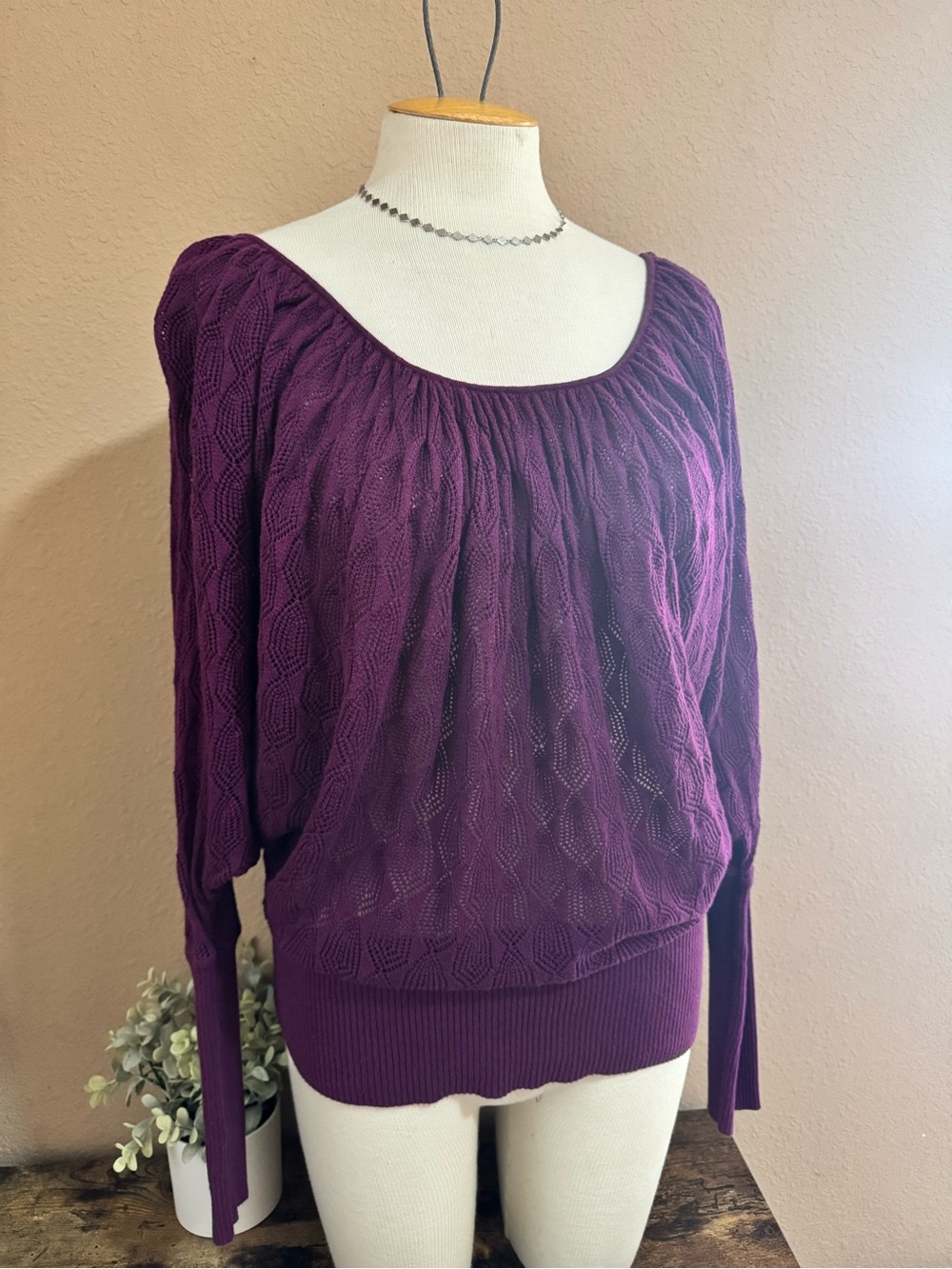 Studio M Plum Cable-Knit Scoop Neck Sweater